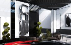 Ferrari Testa Rossa J sculpture in a modern studio apartment