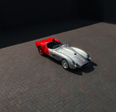 Ferrari Testa Rossa J paint gradient in courtyard front three quarter view